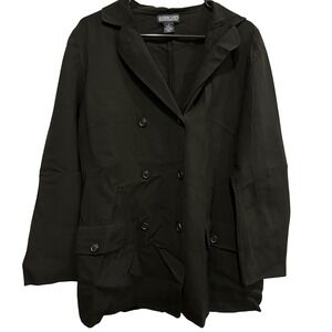 Lands End Double Breasted Black Wool Blend Blazer Light‎ Jacket Women's Size 14